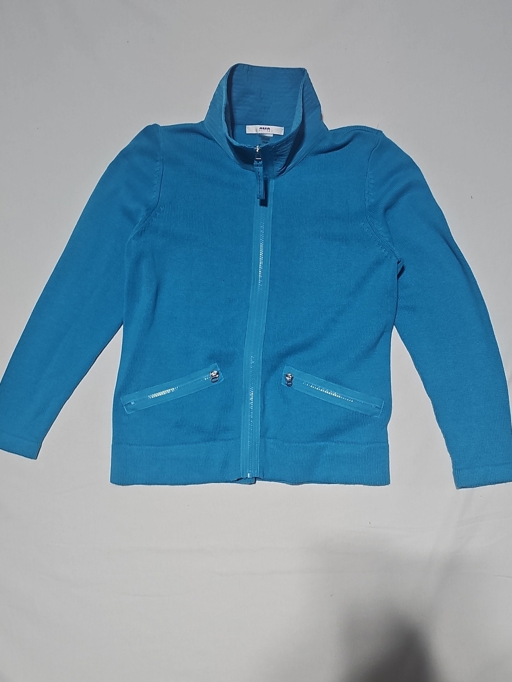Alia Women's Blue Full Zip mock nevk Jacket Sweatshirt Size Petite P P2P 19 L 24